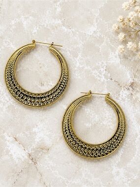 Gold Textured Hoop Earrings Statement Hoops Chunky Boho Earrings